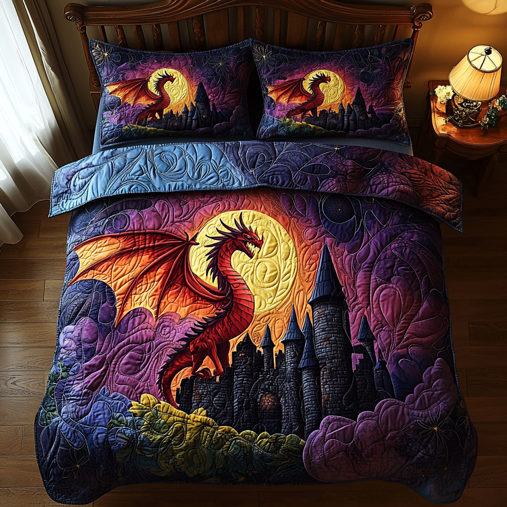 Dragon Moonlit Fortress 3-Piece Quilted Bedding Set NCU0DV6028