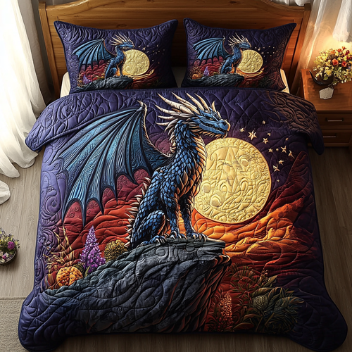 Dragon Mystic Forest 3-Piece Quilted Bedding Set NCU0DV6024