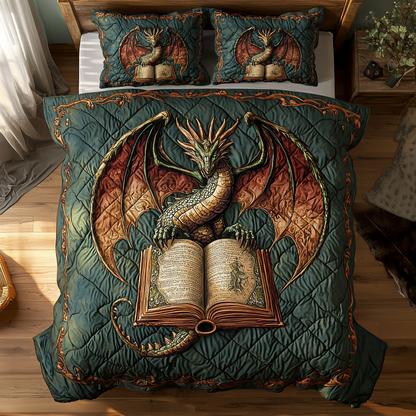 Dragon Scroll 3-Piece Quilted Bedding Set NCU0DV6019