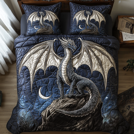 Dragon Silver Moon 3-Piece Quilted Bedding Set NCU0DV6034