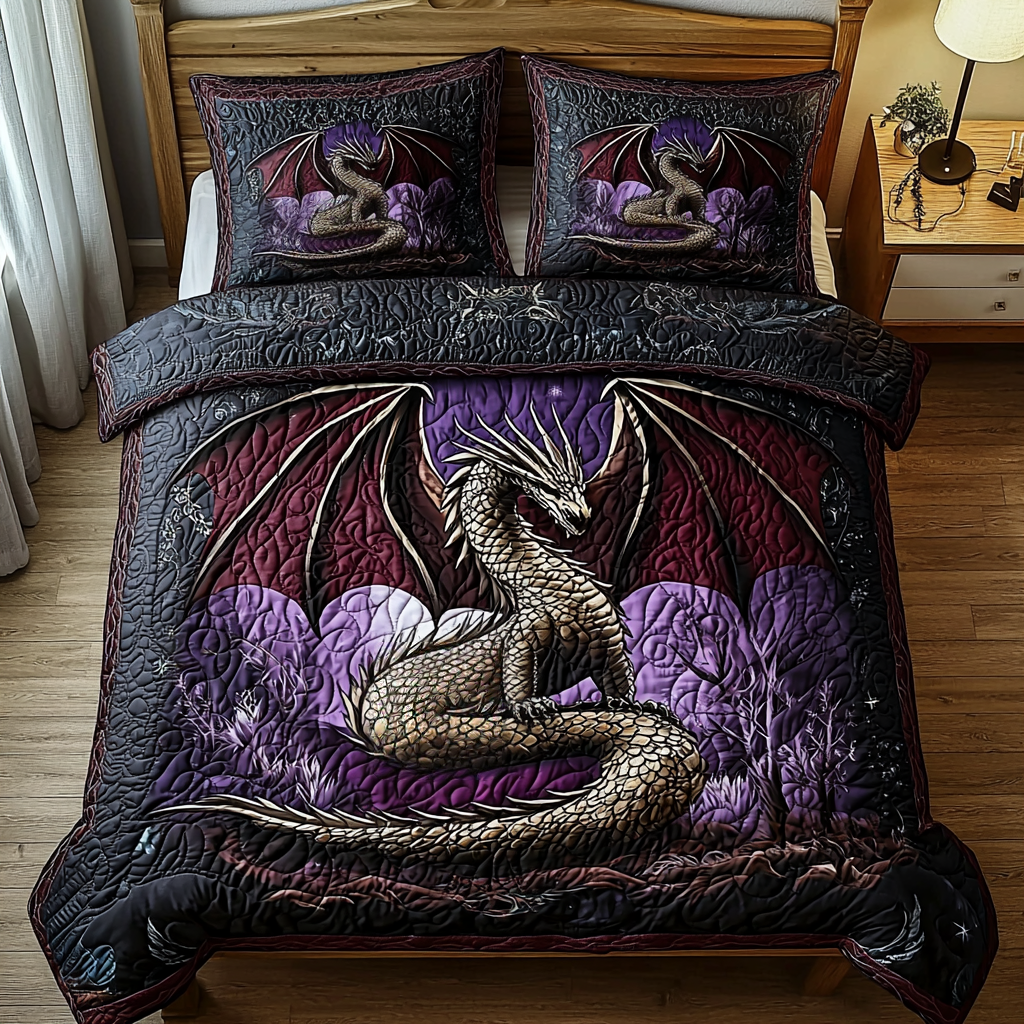 Dragon Silver Wings 3-Piece Quilted Bedding Set NCU0DV6025