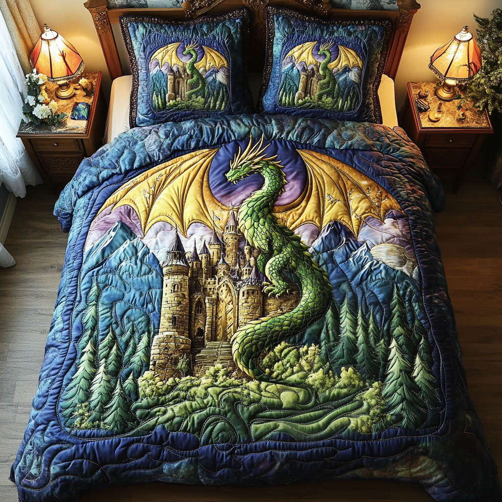 Dragon Tale 3-Piece Quilted Bedding Set NCU0DV5617