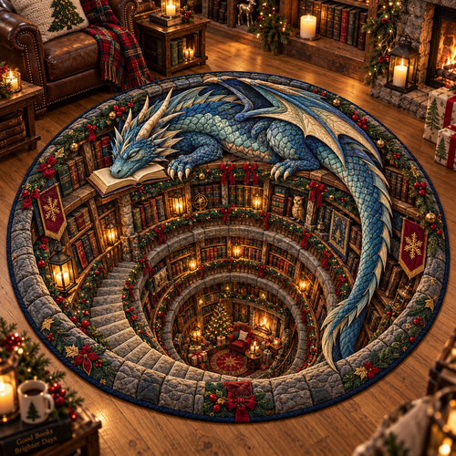 Dragon’s Cozy Christmas Book Cave Quilted Round Mat NCU0PT12167