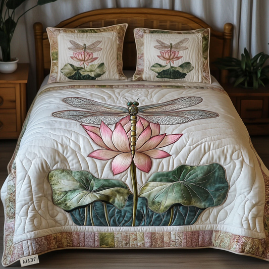 Dragonfly Bloom 3-Piece Quilted Bedding Set NCU0NT3114