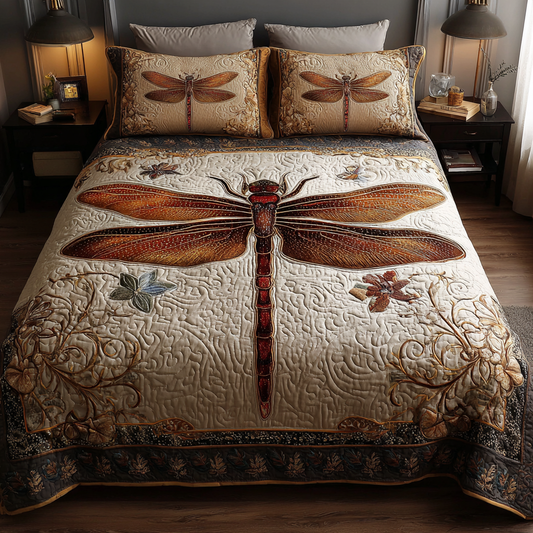 Dragonfly Bloom 3-Piece Quilted Bedding Set NCU0DK11068