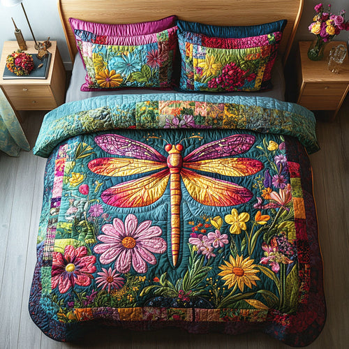 Dragonfly Bloom 3-Piece Quilted Bedding Set NCU0TD2476