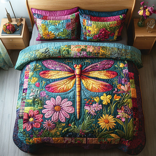 Dragonfly Bloom 3-Piece Quilted Bedding Set NCU0TD2476