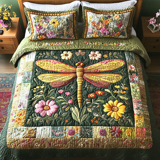 Dragonfly Blossom 3-Piece Quilted Bedding Set NCU0TD2468