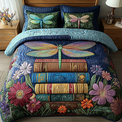 Dragonfly Book Haven 3-Piece Quilted Bedding Set NCU0VL1310