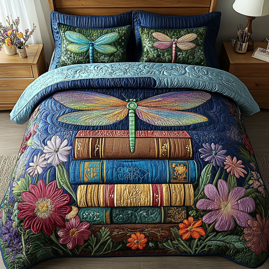 Dragonfly Book Haven 3-Piece Quilted Bedding Set NCU0VL1310