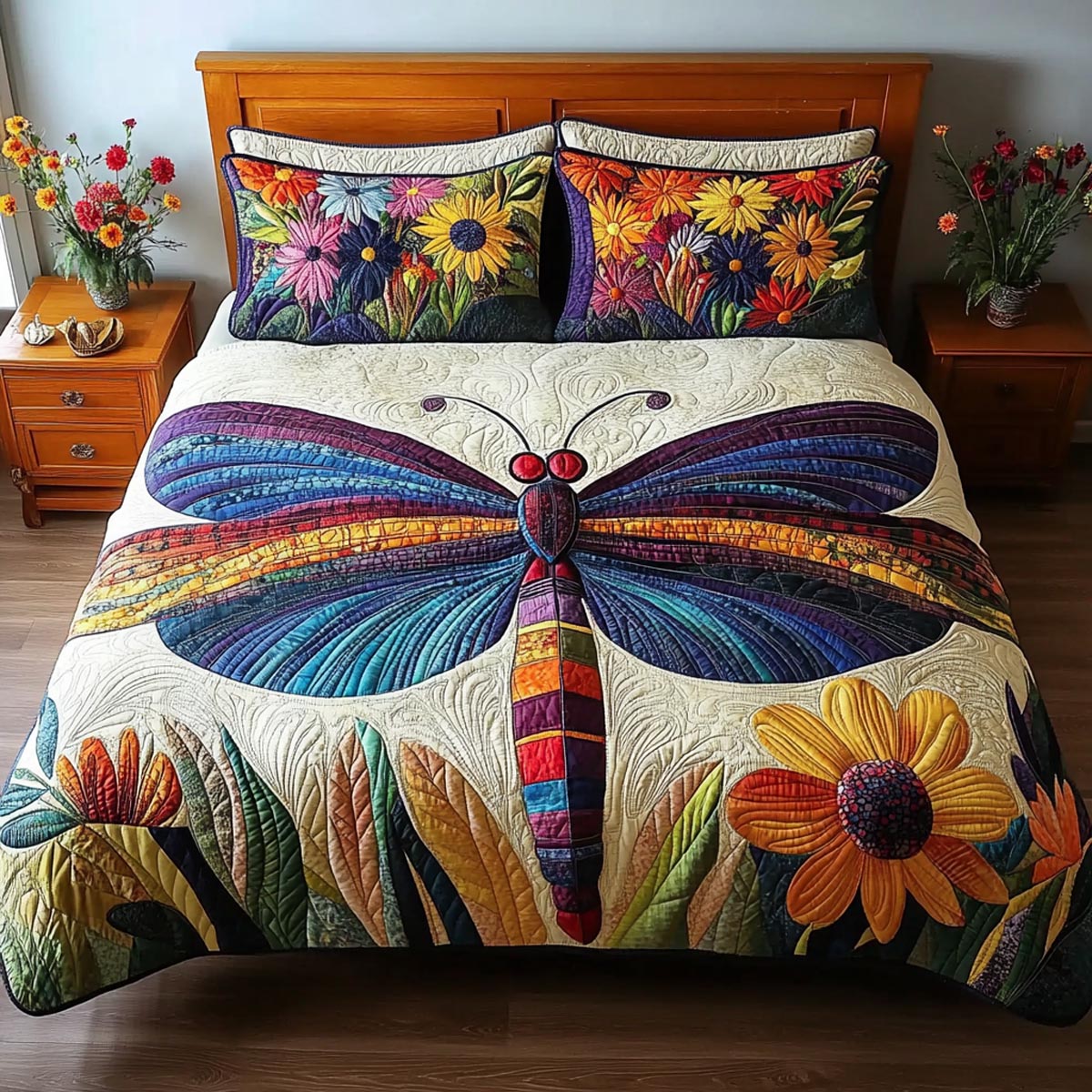 Dragonfly Calm 3-Piece Quilted Bedding Set NCU0DV9286
