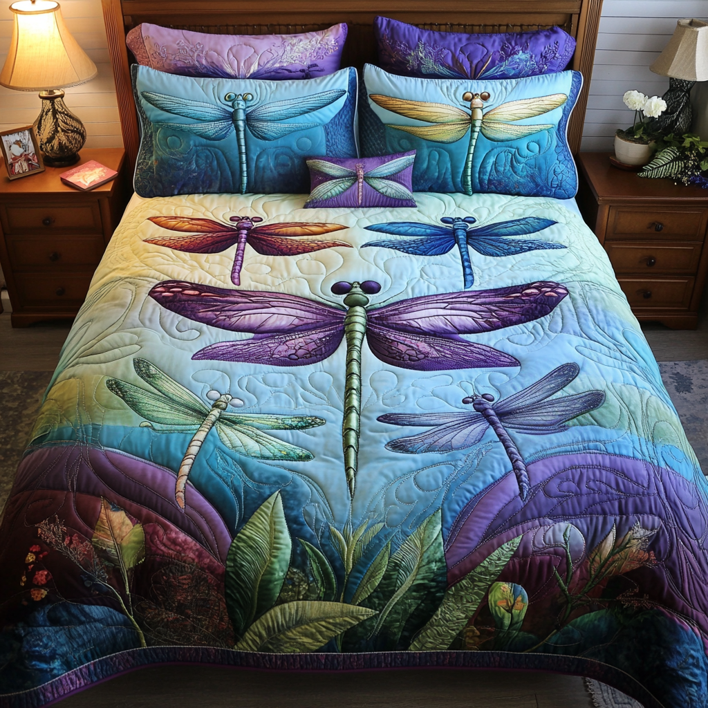 Dragonfly Delight 3-Piece Quilted Bedding Set NCU0VH4419
