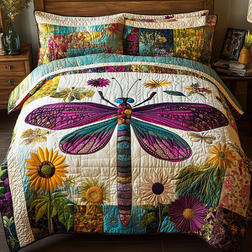 Dragonfly Dream 3-Piece Quilted Bedding Set NCU0VH5951