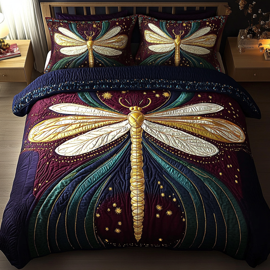 Dragonfly Dreams 3-Piece Quilted Bedding Set NCU0DK3643