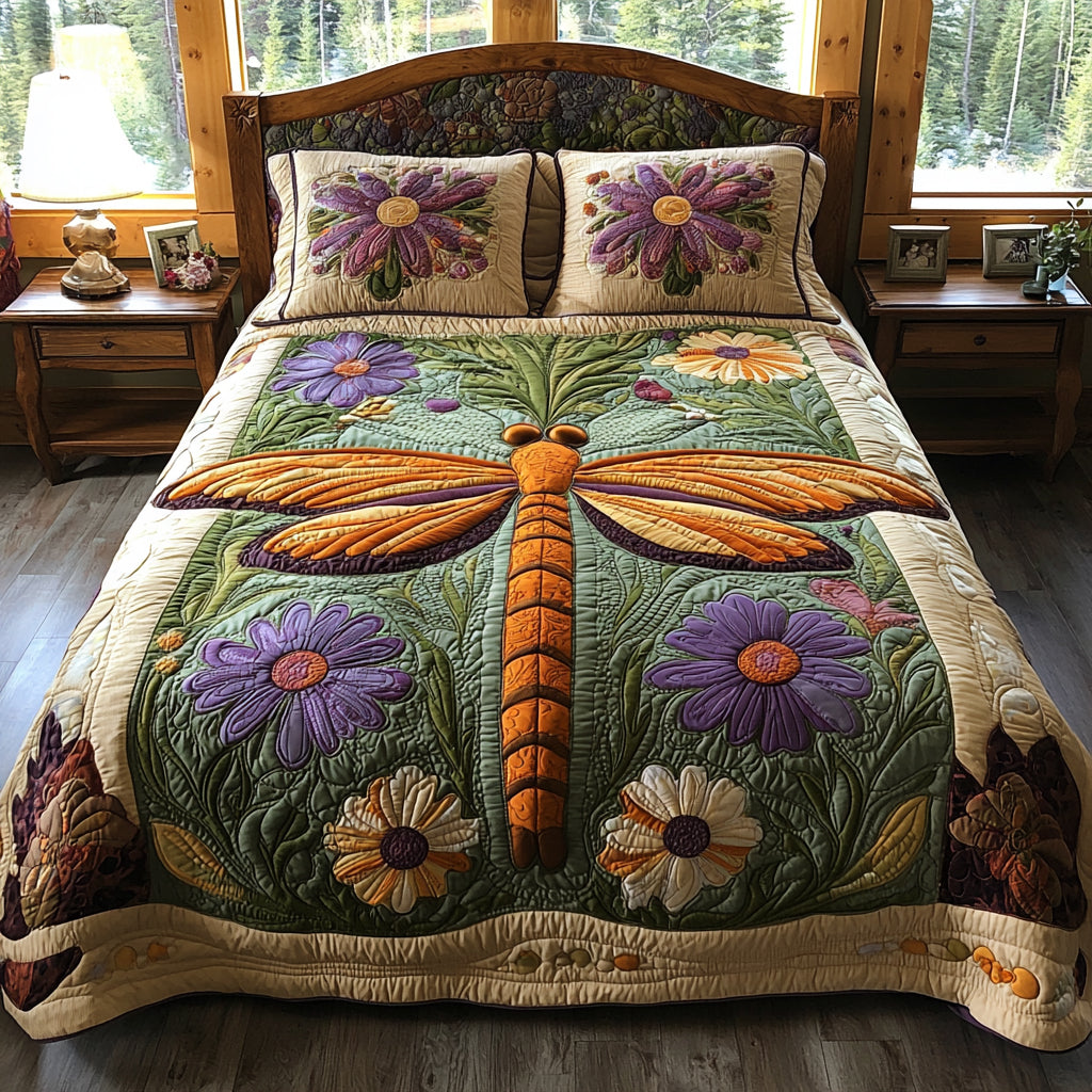 Dragonfly Dreams 3-Piece Quilted Bedding Set NCU0DV8668