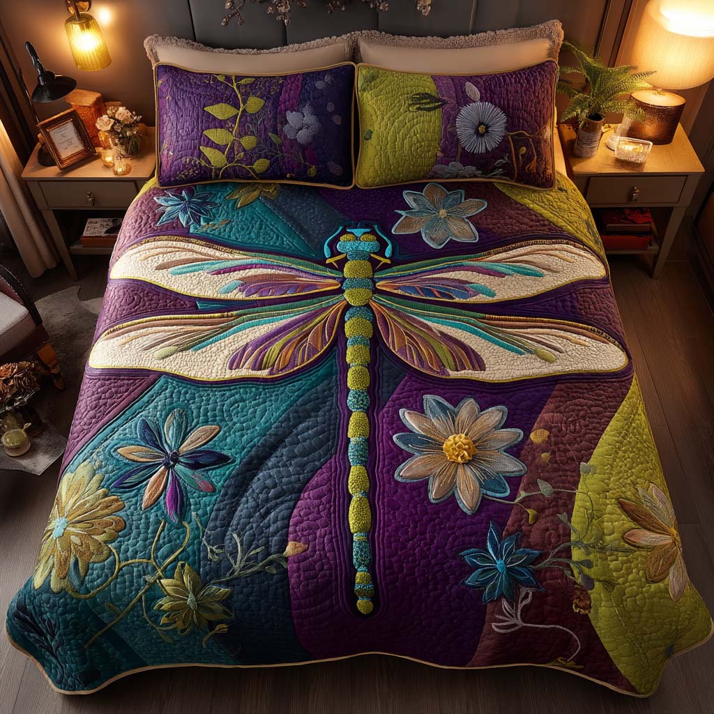 Dragonfly Dreams 3-Piece Quilted Bedding Set NCU0TD012