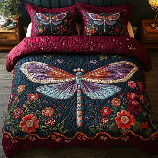 Dragonfly Dreams 3-Piece Quilted Bedding Set NCU0DV4636