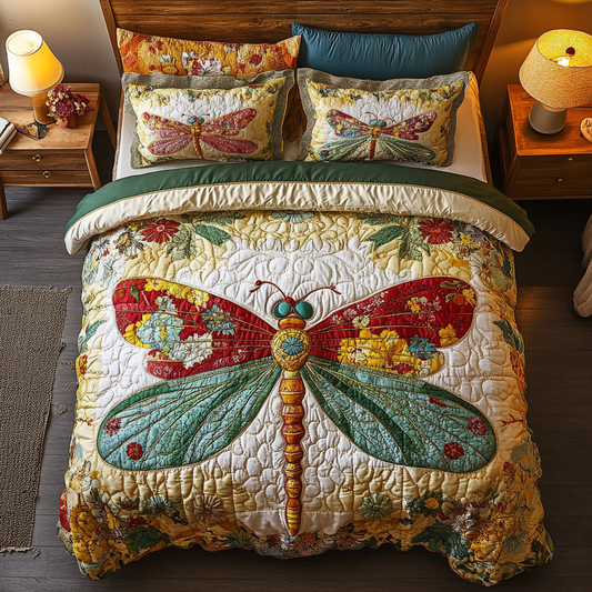 Dragonfly Dreamscape 3-Piece Quilted Bedding Set NCU0VL1027