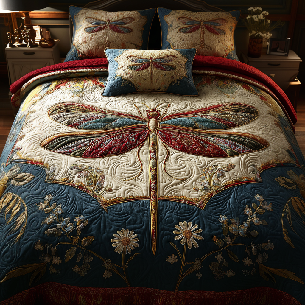 Dragonfly Garden 3-Piece Quilted Bedding Set NCU0DK11066