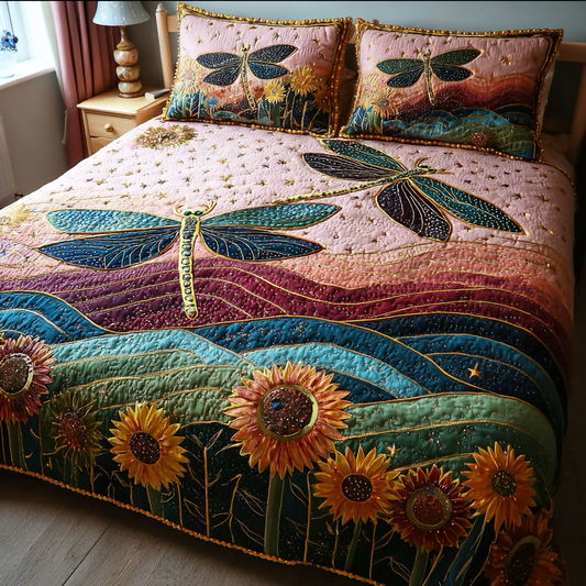 Dragonfly Glow 3-Piece Quilted Bedding Set NCU0DK8543