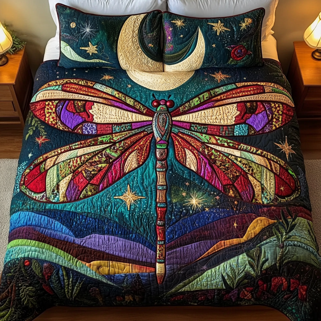 Dragonfly Glow 3-Piece Quilted Bedding Set NCU0VH1184