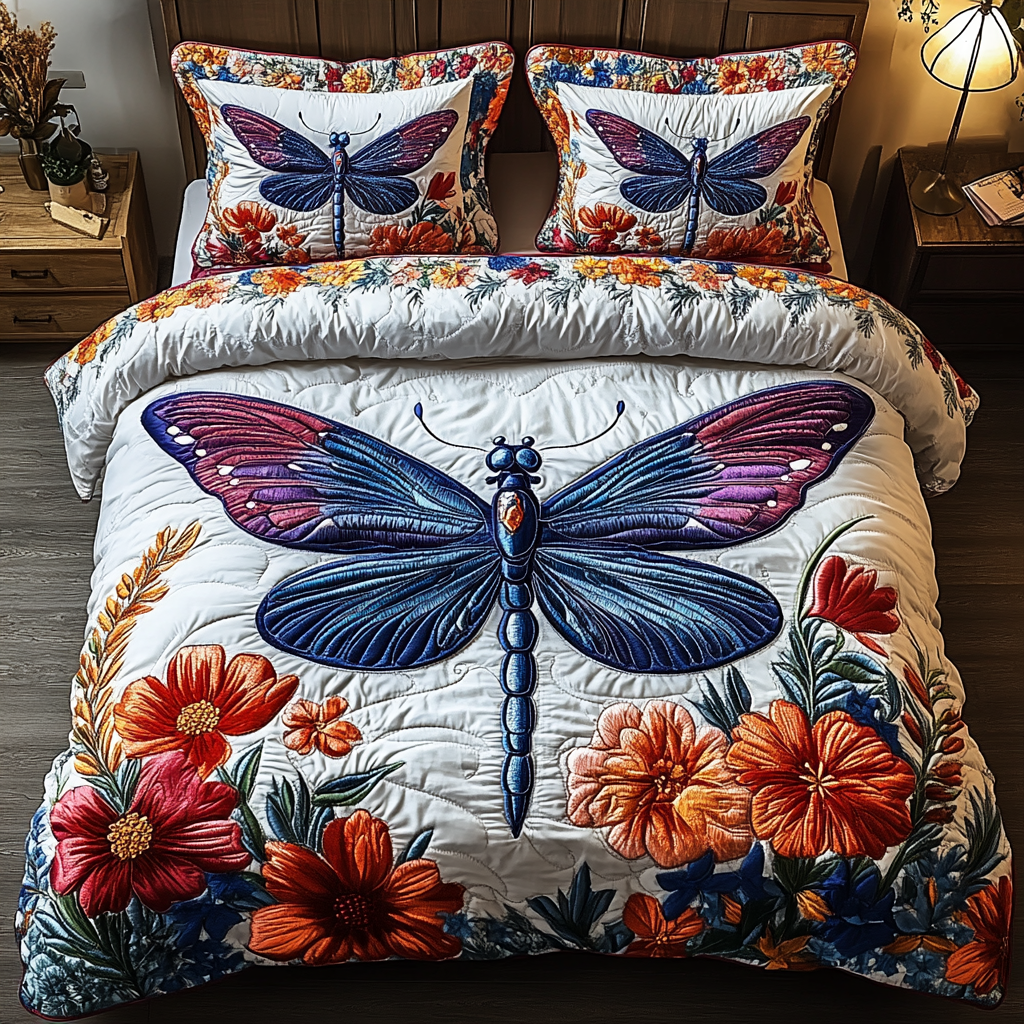 Dragonfly Grace 3-Piece Quilted Bedding Set NCU0DK8552