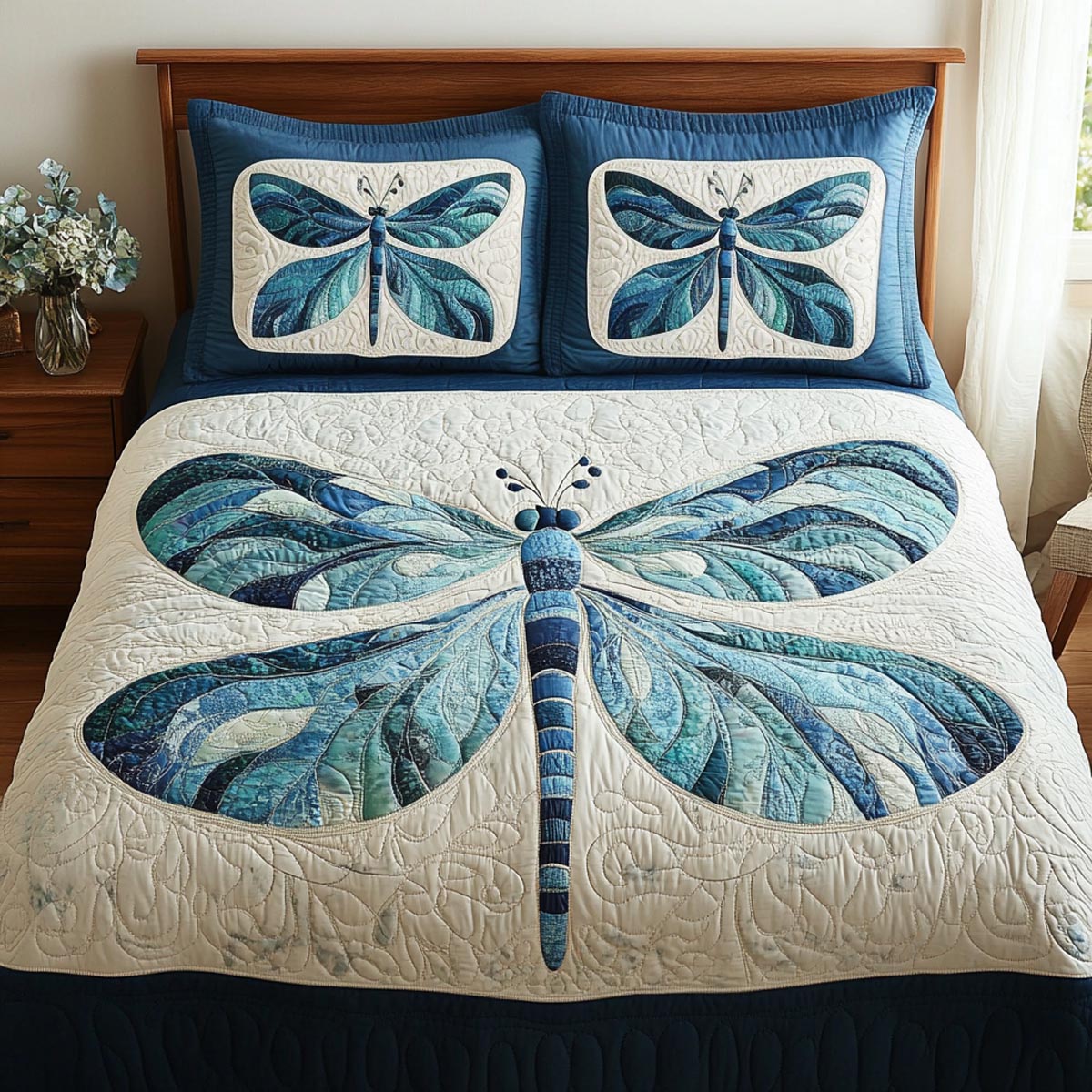Dragonfly Grace 3-Piece Quilted Bedding Set NCU0DV9285
