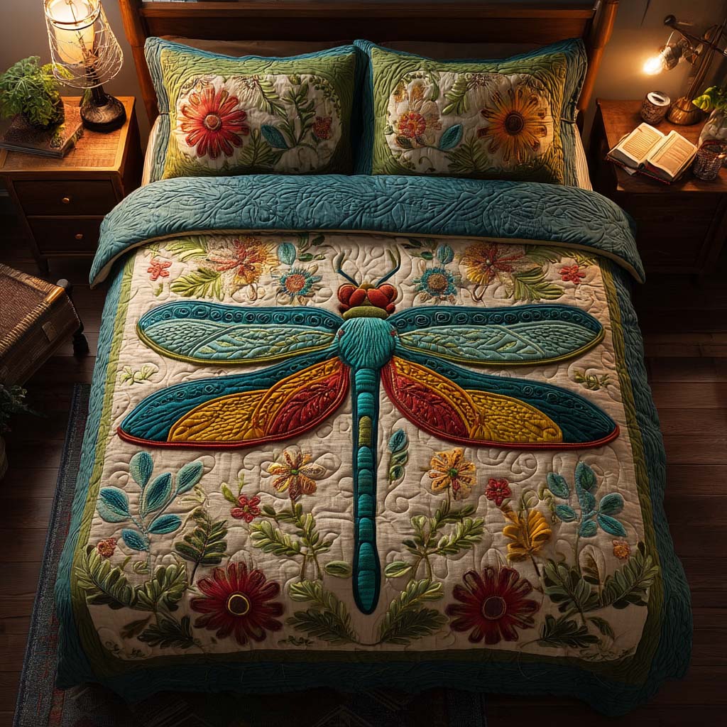 Dragonfly Haven 3-Piece Quilted Bedding Set NCU0TD010