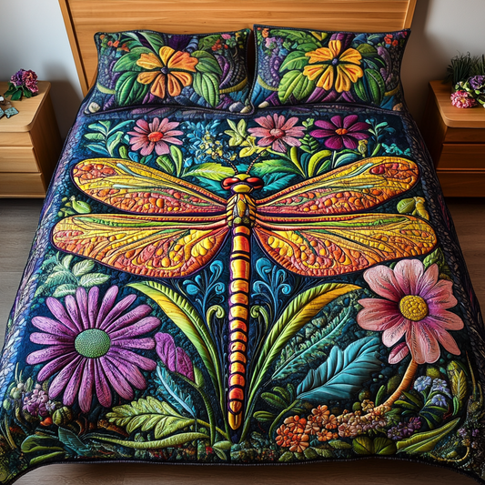 Dragonfly Haven 3-Piece Quilted Bedding Set NCU0VH1182