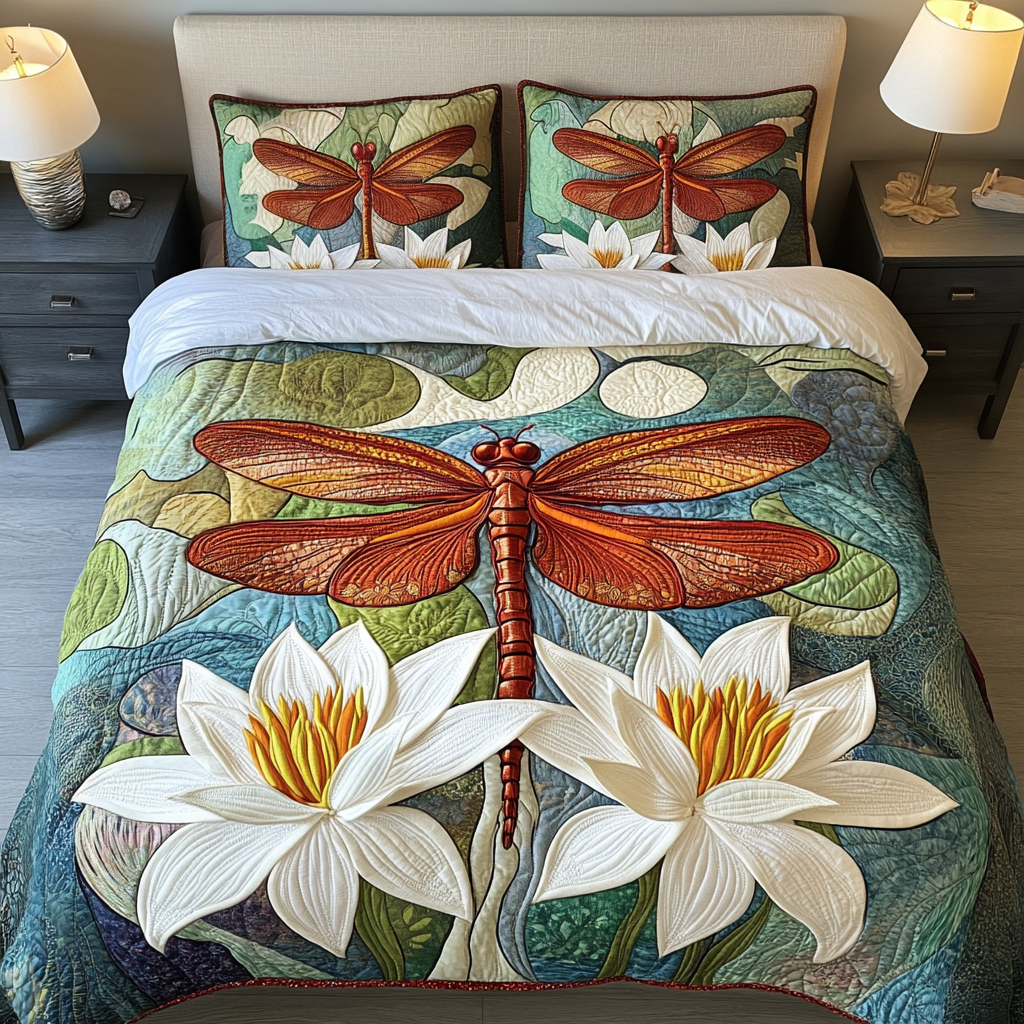 Dragonfly Haven 3-Piece Quilted Bedding Set NCU0VH3982