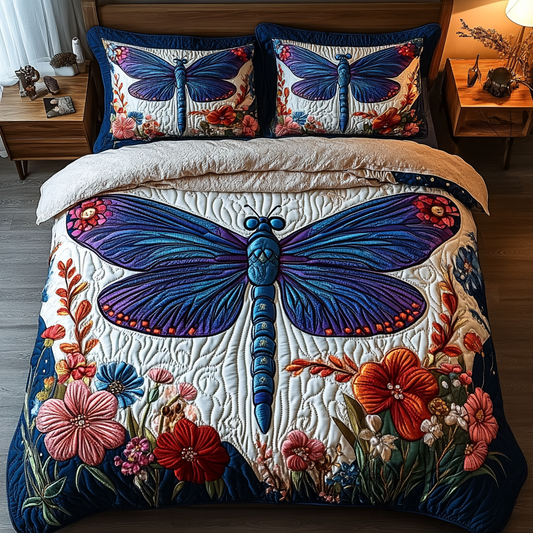 Dragonfly Joy 3-Piece Quilted Bedding Set NCU0DK8551