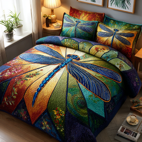 Dragonfly Meadow 3-Piece Quilted Bedding Set NCU0DK11070