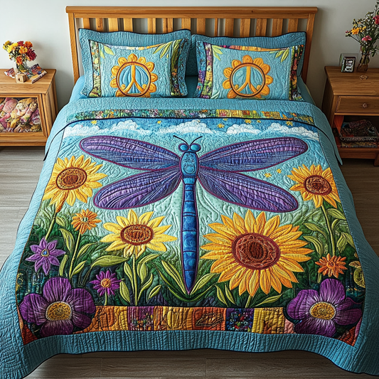 Dragonfly Meadow 3-Piece Quilted Bedding Set NCU0DK7382