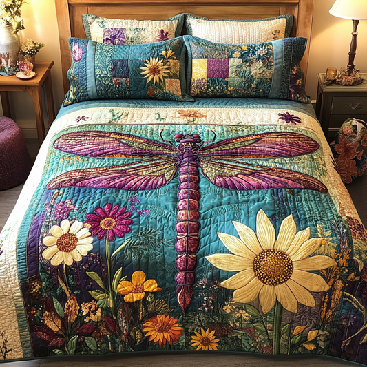 Dragonfly Meadow 3-Piece Quilted Bedding Set NCU0VH5953