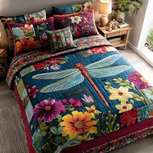 Dragonfly Petals 3-Piece Quilted Bedding Set NCU0TD2471