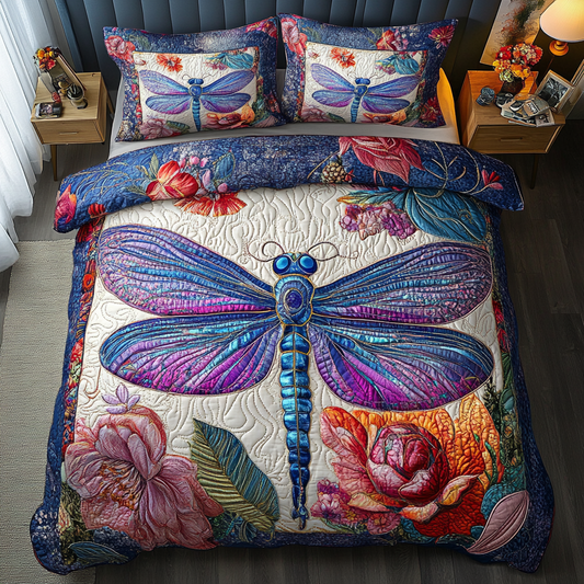 Dragonfly Sparkle 3-Piece Quilted Bedding Set NCU0DK8550