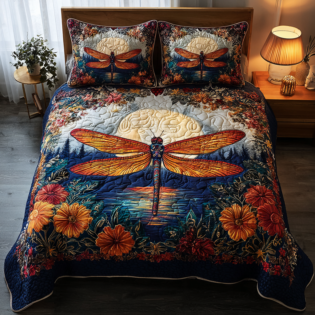 Dragonfly Whisper 3-Piece Quilted Bedding Set NCU0DK8548