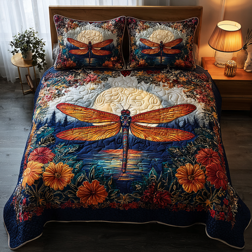 Dragonfly Whisper 3-Piece Quilted Bedding Set NCU0DK8548
