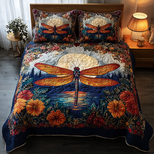 Dragonfly Whisper 3-Piece Quilted Bedding Set NCU0DK8548