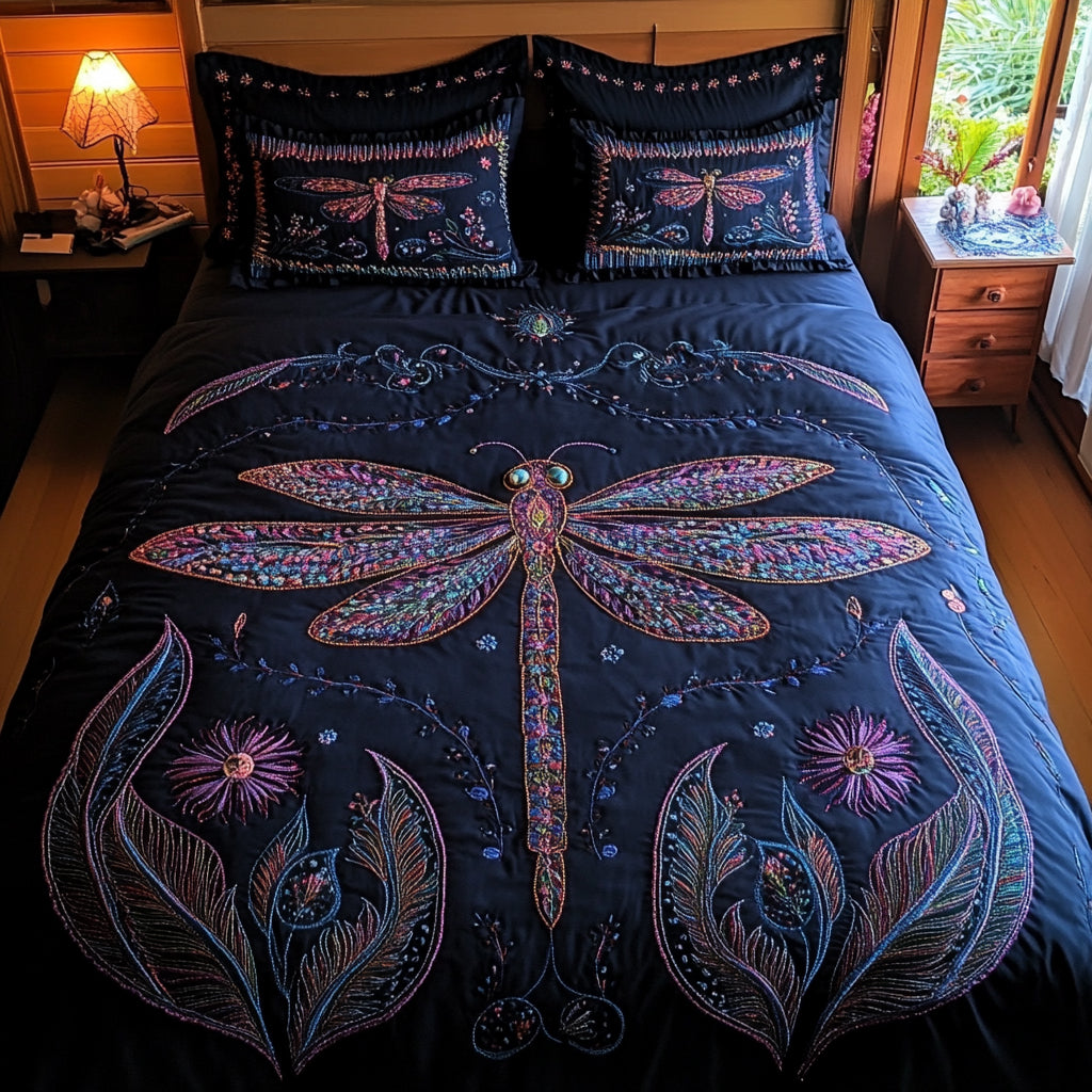 Dragonfly Whisper 3-Piece Quilted Bedding Set NCU0DV8672