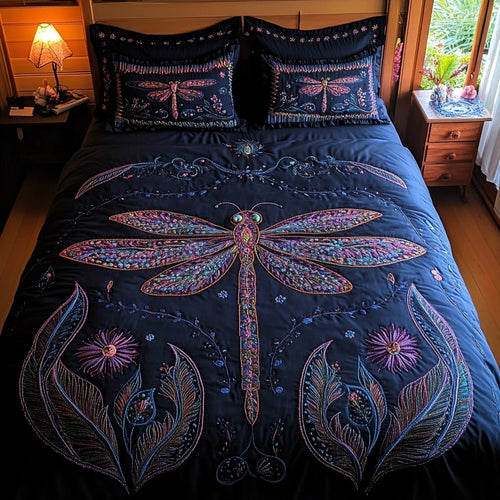 Dragonfly Whisper 3-Piece Quilted Bedding Set NCU0DV8672