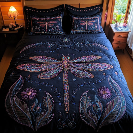 Dragonfly Whisper 3-Piece Quilted Bedding Set NCU0DV8672