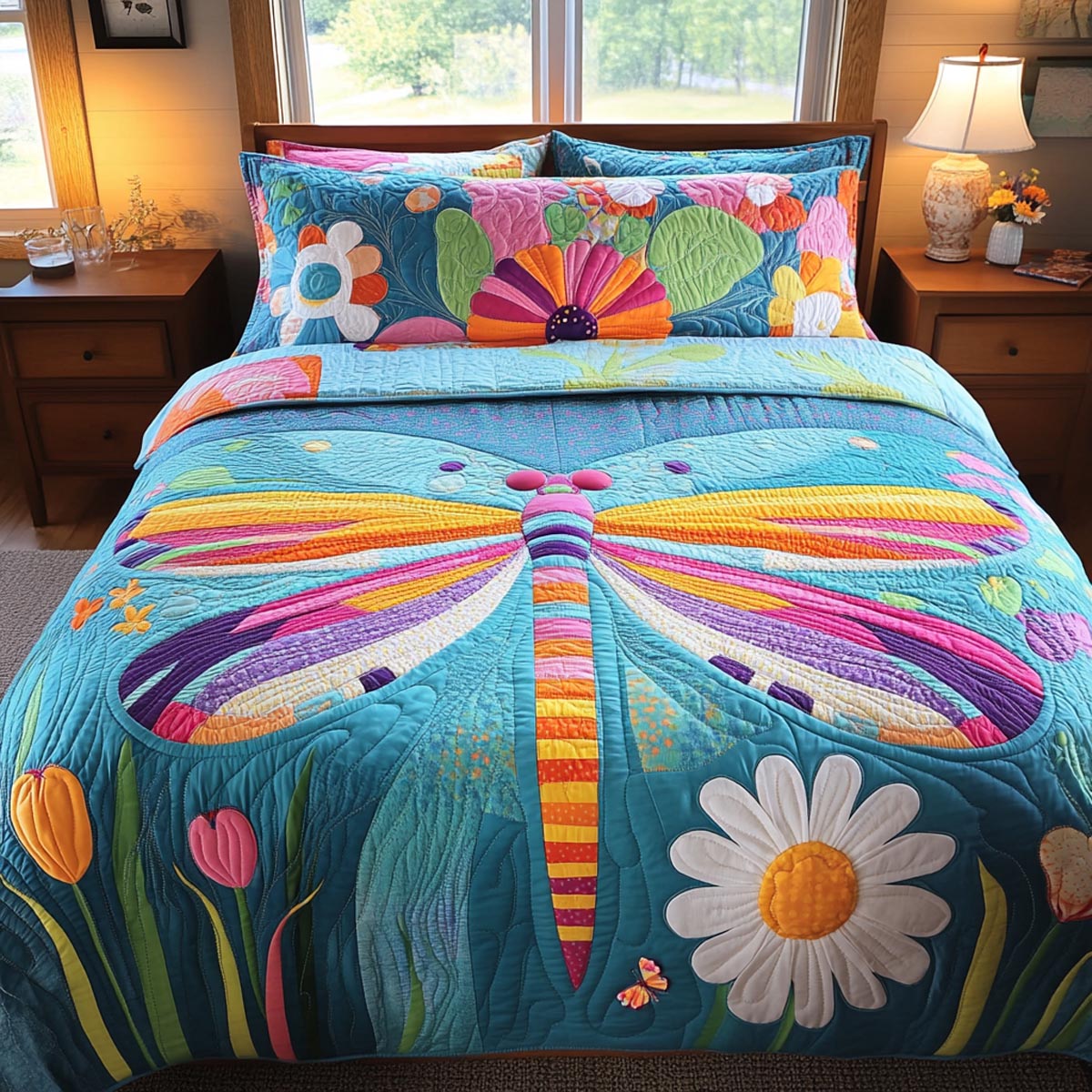 Dragonfly Whisper 3-Piece Quilted Bedding Set NCU0DV9289