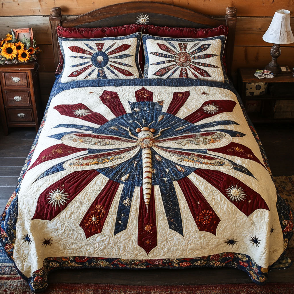 Dragonfly of Freedom 3-Piece Quilted Bedding Set NCU0PT3412
