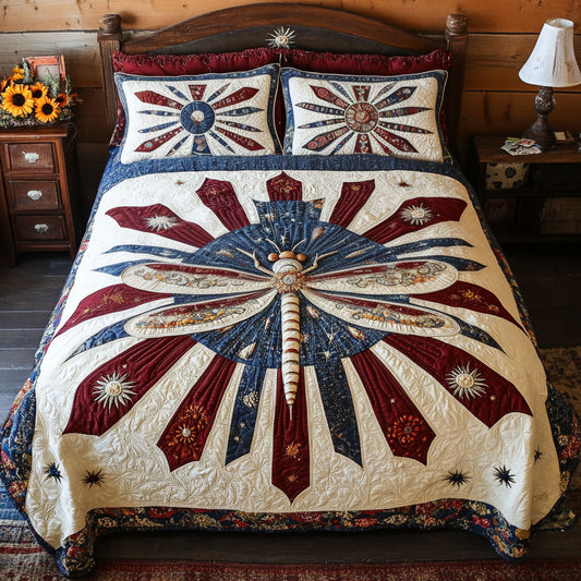 Dragonfly of Freedom 3-Piece Quilted Bedding Set NCU0PT3412