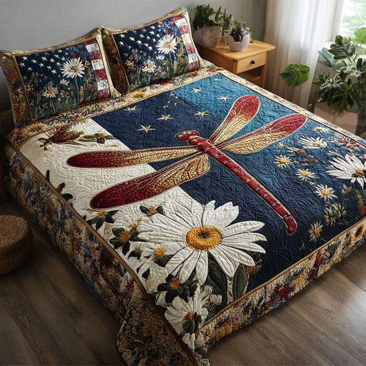 Dragonfly of Liberty 3-Piece Quilted Bedding Set NCU0PT7663