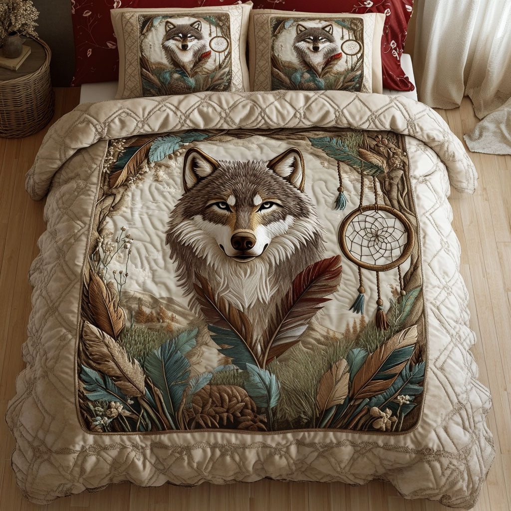 Dreamcatcher Wolf 3-Piece Quilted Bedding Set NCU0NT2549