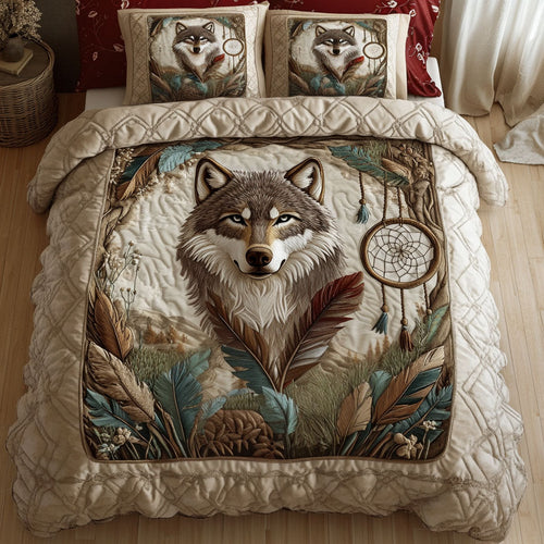 Dreamcatcher Wolf 3-Piece Quilted Bedding Set NCU0NT2549