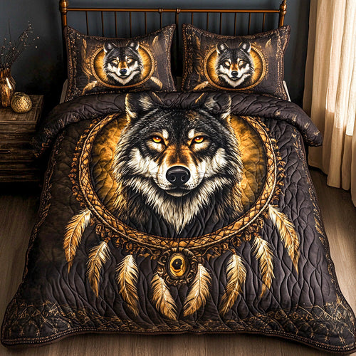 Dreamcatcher Wolf 3-Piece Quilted Bedding Set NCU0NT4903