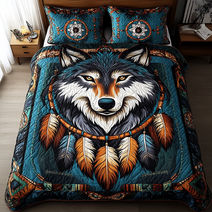 Dreamcatcher Wolf 3-Piece Quilted Bedding Set NCU0VL2533